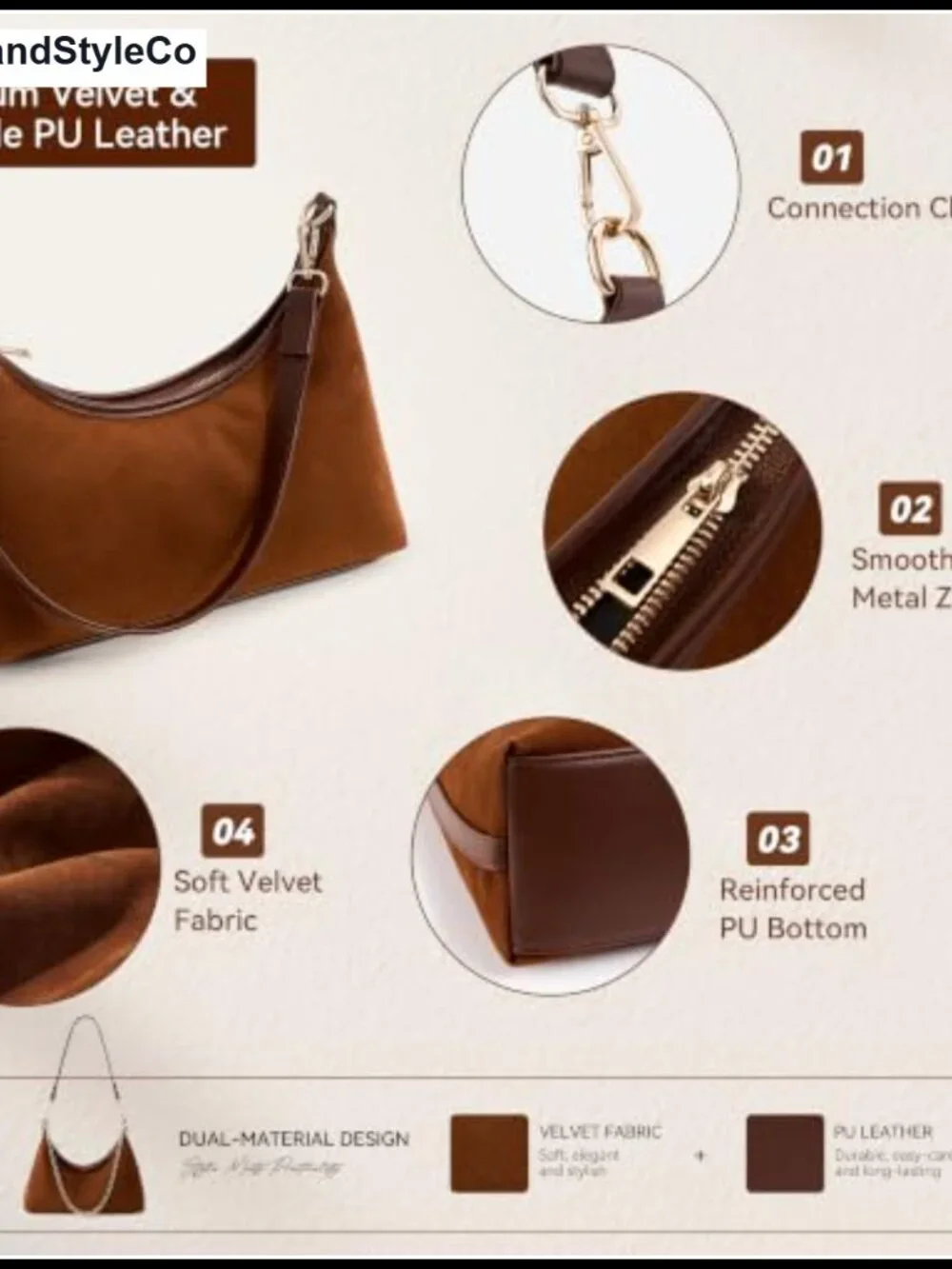 Women's Suede Small Hobo Purse Shoulder Handbag 3 Detachable Straps